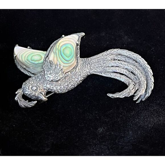 Vintage Sterling Silver Bird Brooch Abalone Shell Inlay Pin Signed STERLING Gift - Picture 4 of 10